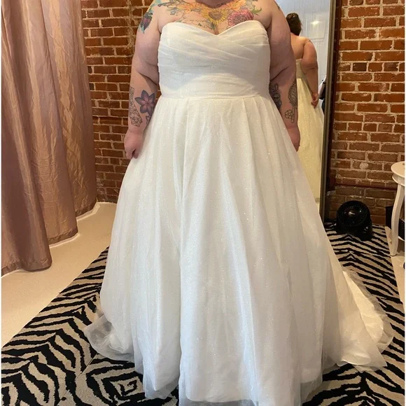 glitter western dress for women Plus Size Sleeveless Sparkly Sequin Wedding Dress with Overskirt, White / Dress main image 1